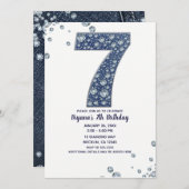 Invitation Denim & Diamonds Bling Sparkle 7e 7 Anniversaire (Devant / Derrière)