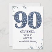 Invitation Denim & Diamonds Bling Sparkle 90ÈME 90 Anniversai (Devant)