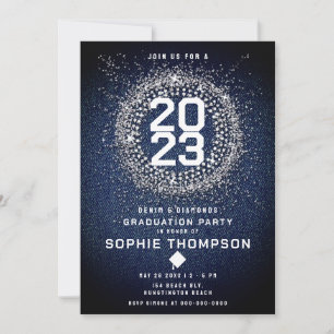 Invitation Denim Diamonds Bling Starburst Gradust Party