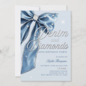 Invitation Denim Diamonds Blue Bow Script 30e fête d'annivers (Devant)