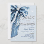 Invitation Denim Diamonds Blue Bow Script Fête des mariées ch (Devant)