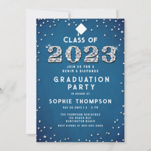 Invitation Denim Diamonds Blue Pastel 2023 Graduation Party