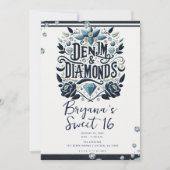 Invitation Denim & Diamonds Broderie Florale Douce 16 (Devant)
