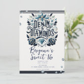 Invitation Denim & Diamonds Broderie Florale Douce 16 (Debout devant)