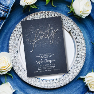 Invitation Denim Diamonds Calligraphie 40e fête d'anniversair