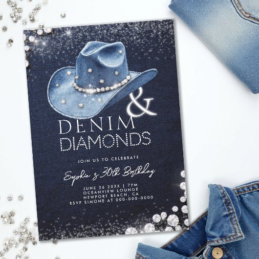 Invitation Denim Diamonds Casquette Bling 30e anniversaire
