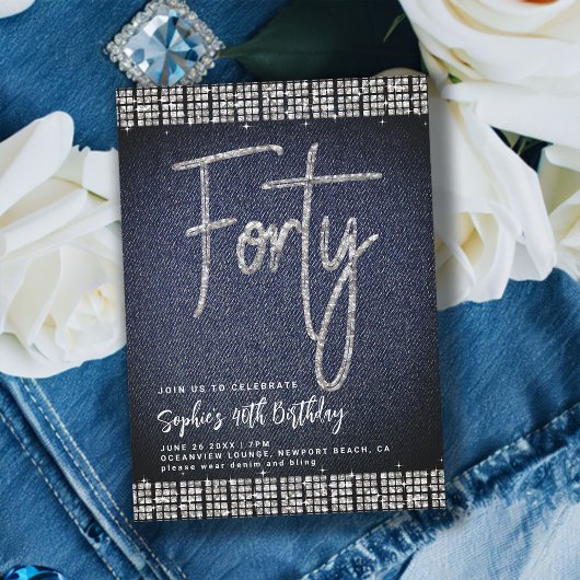 Invitation Denim Diamonds Classy Bling 40e Anniversaire