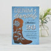 Invitation Denim Diamonds Cowgirl Bling Jeans fête d'annivers (Debout devant)