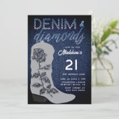 Invitation Denim Diamonds Cowgirl Boot Bling 21e anniversaire (Debout devant)