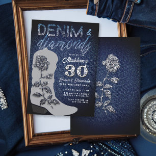 Invitation Denim Diamonds Cowgirl Boot Bling Anniversaire