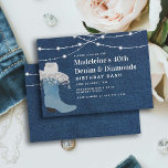 Invitation Denim Diamonds Cowgirl Boot Casquette Glam 40e ann<br><div class="desc">Une invitation moderne, élégante et chic à la fête du 40ème anniversaire avec un thème denim et diamants. Il comprend un arrière - plan en denim, une botte en daim marron avec un casquette en cowgirl et une frange de strass (c'est un effet numérique), et de la typographie en blanc....</div>