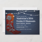 Invitation Denim Diamonds Cowgirl Boot Glam 30e anniversaire (Devant)