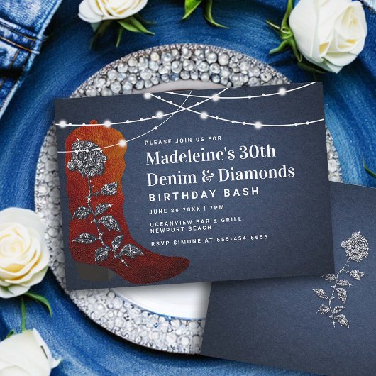 Invitation Denim Diamonds Cowgirl Boot Glam 30e anniversaire