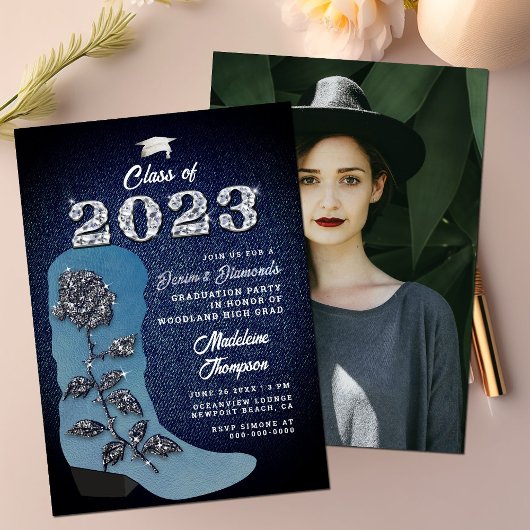 Invitation Denim Diamonds Cowgirl Boot Photo Party
