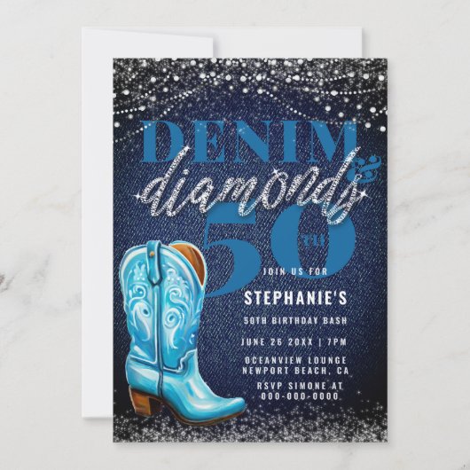 Invitation Denim Diamonds Cowgirl Boot rustique 50e anniversa (Devant)