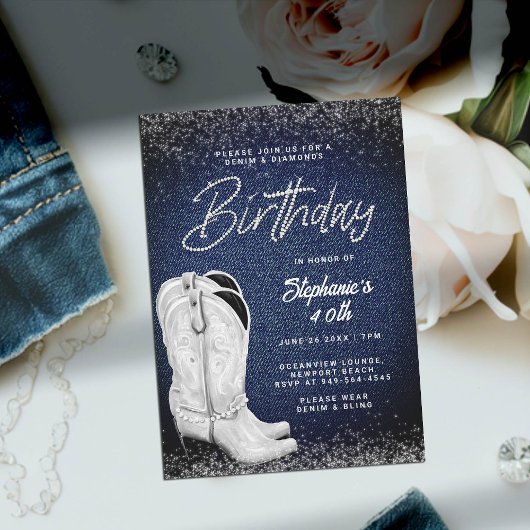 Invitation Denim Diamonds Cowgirl Boots Bling 40e anniversair
