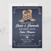 Invitation Denim Diamonds Cowgirl Boots Rose fête d'anniversa (Devant)