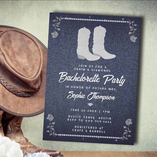 Invitation Denim Diamonds Cowgirl Boots Western Bachelorte