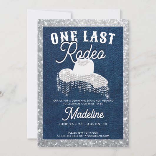 Invitation Denim Diamonds Cowgirl Dernier Rodéo Bachelorette (Devant)