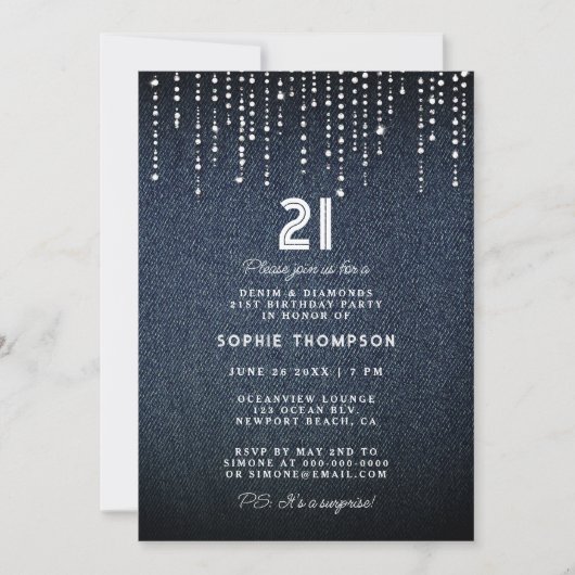 Invitation Denim Diamonds Drippings 21e fête d'anniversaire (Devant)