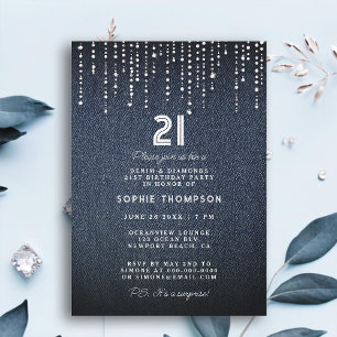 Invitation Denim Diamonds Drippings 21e fête d'anniversaire