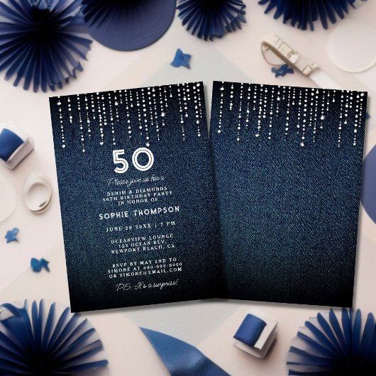 Invitation Denim Diamonds Drippings 50th Birthday Party