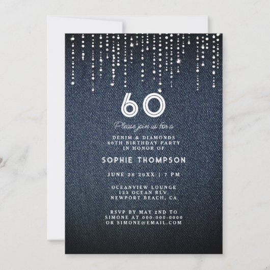 Invitation Denim Diamonds Drippings 60th Birthday Party (Devant)