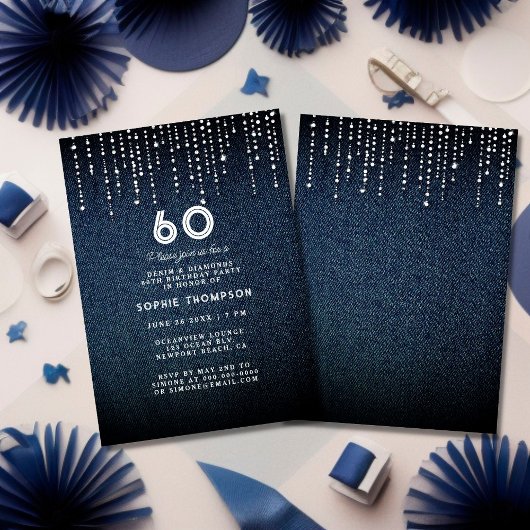 Invitation Denim Diamonds Drippings 60th Birthday Party
