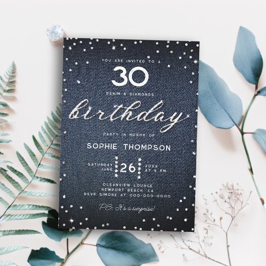 Invitation Denim Diamonds Elegant Bling 30e Anniversaire
