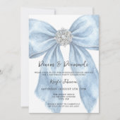 Invitation Denim Diamonds Elegant Blue Watercolor Bow (Devant)
