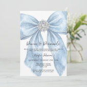 Invitation Denim Diamonds Elegant Blue Watercolor Bow (Debout devant)
