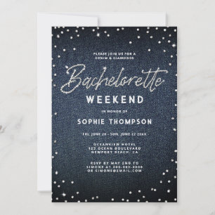 Invitation Denim Diamonds Elegant Classy Bachelorette Week-en