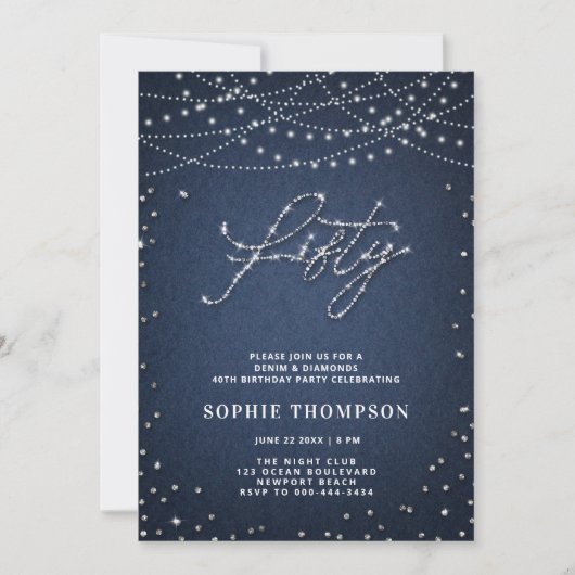 Invitation Denim Diamonds Elegant Parties scintillant Glam 50 (Devant)