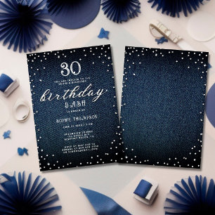 Invitation Denim Diamonds Elégant Rustic 30e Anniversaire