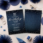 Invitation Denim Diamonds Élégant Rustique 21e fête d'anniver<br><div class="desc">Un modèle simple, moderne, élégant et chic d'invitation à la fête d'anniversaire avec un arrière - plan denim bleu, le mot BIRTHDAY couvert de diamants blancs (simulé, pas de vrais diamants) et dans le script de calligraphie moderne, et typographie rustique en blanc. Un design chic "denim et diamants" pour une...</div>