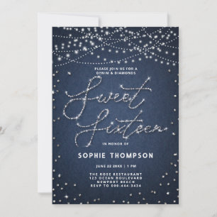 Invitation Denim Diamonds Elégante Parties scintillant Blue J