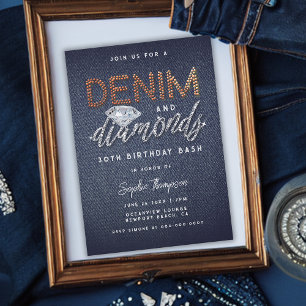 Invitation Denim Diamonds en laiton Rhinestones Anniversaire