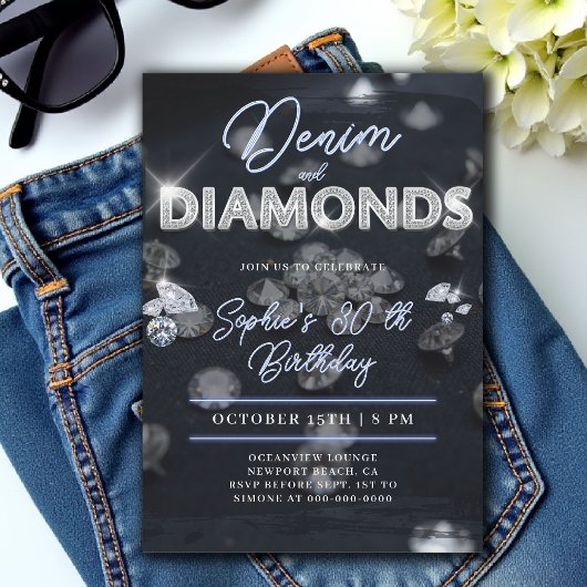 Invitation Denim Diamonds Glam Classy 30e anniversaire
