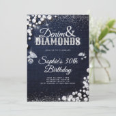 Invitation Denim Diamonds Glam Script élégant 30e anniversair (Debout devant)