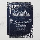 Invitation Denim Diamonds Glam Script élégant 30e anniversair (Devant / Derrière)