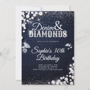 Invitation Denim Diamonds Glam Script élégant 30e anniversair