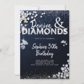 Invitation Denim Diamonds Glam Type Élégant 30e anniversaire (Devant)