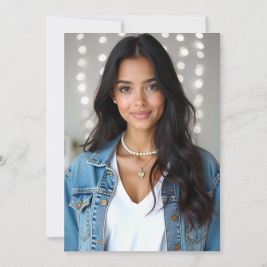 Invitation Denim Diamonds Glitter Chic Frame Photo Sweet 16 (Dos)