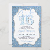 Invitation Denim Diamonds Glitter Elegant Frame Sweet 16 (Devant)