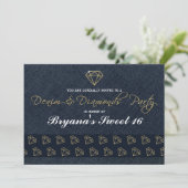 Invitation Denim & Diamonds Gold & Blue Glam Party (Debout devant)