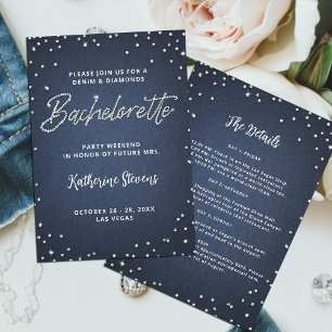 Invitation Denim Diamonds Itinéraire Blue Bachelorette Party
