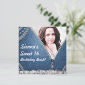 Invitation Denim & Diamonds Jeans Anniversaire Photo Invitati (Debout devant)