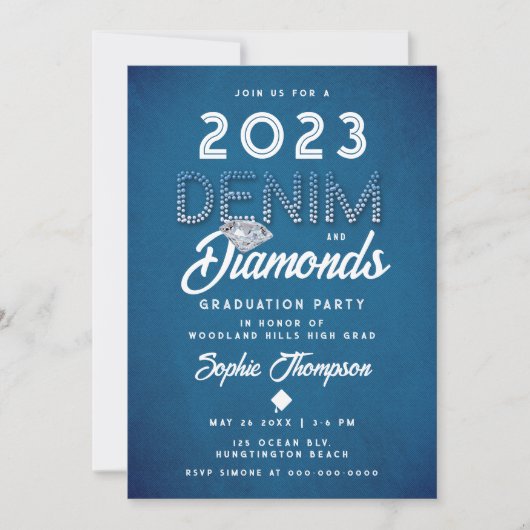 Invitation Denim Diamonds Letting Modern Graduation Party (Devant)