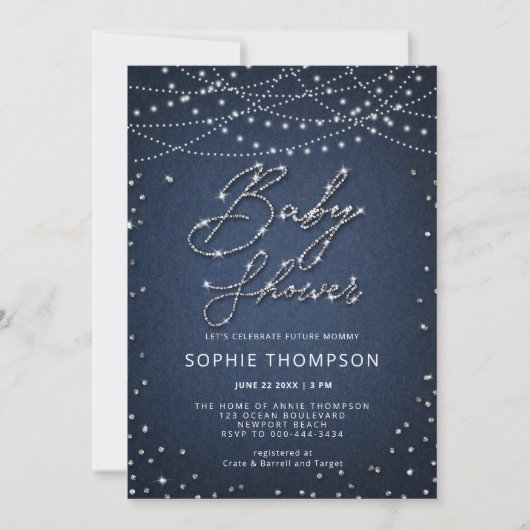 Invitation Denim Diamonds Lumières rustiques Baby shower neut (Devant)
