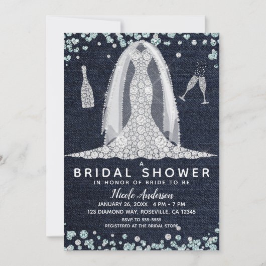 Invitation Denim & Diamonds Mariage robe Fête des mariées Gla (Devant)